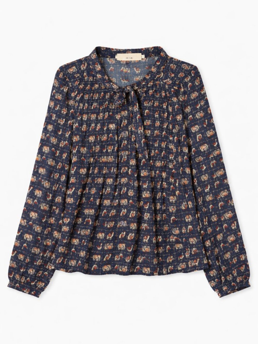 Animal Printed Navy Sheer Blouse, Size Medium